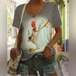 NEW!  Animal Print, V-Neck Tee, with short sleeves. XL (12)